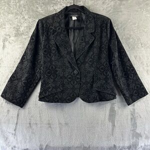 Rampage Blazer Women’s L Black w/ Velvet Textured Geometric Floral Pattern